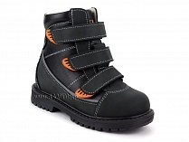 152-121 Бос(Bos), ботинки детские утепленные ортопедические профилактические, байка, кожа, черный, оранжевый в Перми