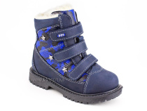 155-73 (26-30) Бос (Bos), ботинки детские зимние профилактические , натуральный шерсть,  кожа, нубук, синий, милитари в Перми