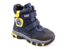056-600-194-0049 (26-30) Джойшуз (Djoyshoes) ботинки детские зимние мембранные ортопедические профилактические, натуральный мех, мембрана, кожа, темно-синий, черный, желтый в Перми