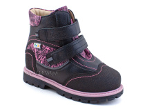 543-8 (26-30) Твики (Twiki) ботинки детские зимние ортопедические профилактические, кожа, натуральный мех, черно-розовый в Перми